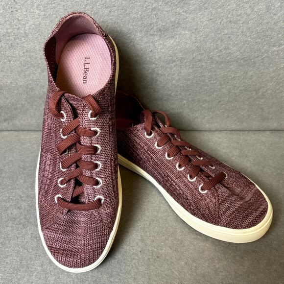LL Bean Eco Bay Knit Stretch Lace Up Plum Purple Women's 7 Washable Sneakers EUC - Picture 1 of 7